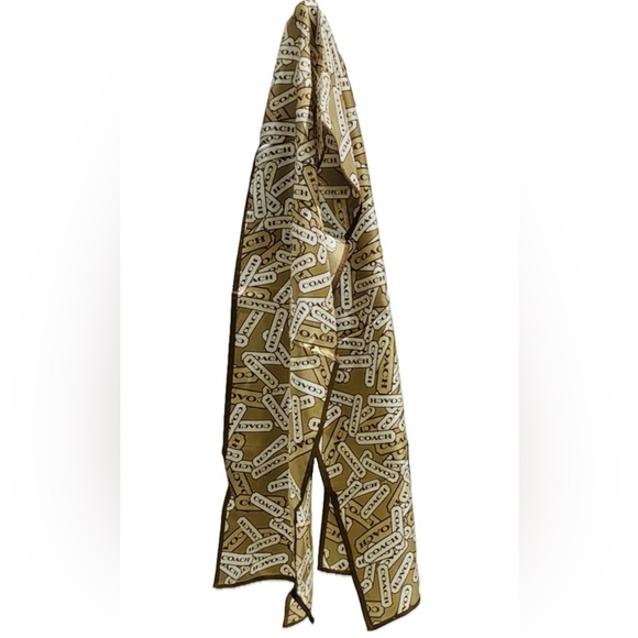 Coach Cream and Brown Logo Silk Scarf - Picture 2 of 6
